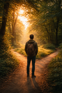 Golden hour choices in the forest