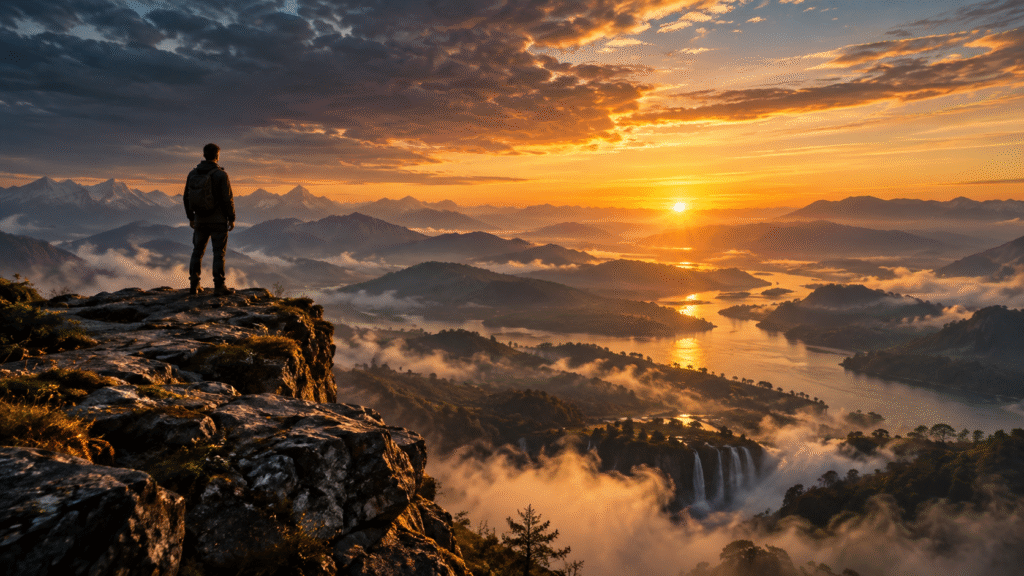 A single figure standing at the edge of a cliff at dawn watching the sunrise — why God is making you wait